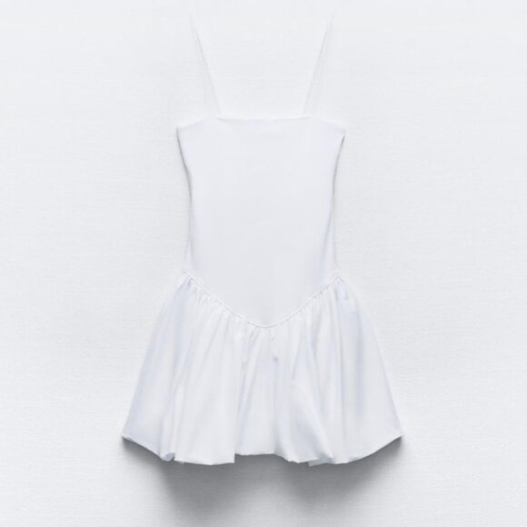 ZARA NEW SS24 WHITE CONTRAST RIBBED POPLIN BALLOON PUFF DRESS 4174/347 S M - Picture 3 of 3